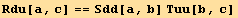 Rdu[a, c] == Sdd[a, b] Tuu[b, c]