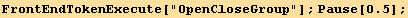 FrontEndTokenExecute["OpenCloseGroup"] ; Pause[0.5] ;