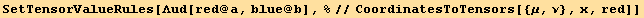 SetTensorValueRules[Λud[red @ a, blue @ b], %//CoordinatesToTensors[{μ, ν}, x, red]]