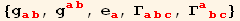 {g_ (ab)^(ab), g_ (ab)^(ab), e_a^a, Γ_ (abc)^(abc), Γ_ (abc)^(abc)}