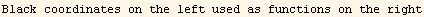 Black coordinates on the left used as functions on the right