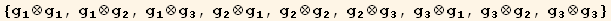 {g_1^1⊗g_1^1, g_1^1⊗g_2^2, g_1^1⊗g_3^3, g_2^2⊗g_1^1, g_2^2⊗g_2^2, g_2^2⊗g_3^3, g_3^3⊗g_1^1, g_3^3⊗g_2^2, g_3^3⊗g_3^3}