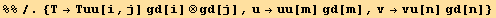 %%/.{T→Tuu[i, j] gd[i] ⊗gd[j], u→uu[m] gd[m], v→vu[n] gd[n]}