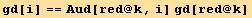 gd[i] == Aud[red @ k, i] gd[red @ k]