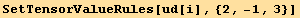 SetTensorValueRules[ud[i], {2, -1, 3}]