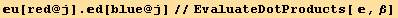 u[red @ j] . d[blue @ j]//EvaluateDotProducts[ , β]