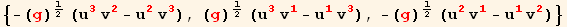 {-(g)^1/2 (u_3^3 v_2^2 - u_2^2 v_3^3), (g)^1/2 (u_3^3 v_1^1 - u_1^1 v_3^3), -(g)^1/2 (u_2^2 v_1^1 - u_1^1 v_2^2)}