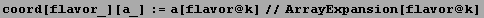 coord[flavor_][a_] := a[flavor @ k]//ArrayExpansion[flavor @ k]