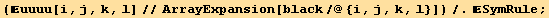 (uuuu[i, j, k, l]//ArrayExpansion[black/@{i, j, k, l}])/.SymRule ;