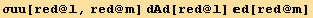σuu[red @ l, red @ m] dAd[red @ l] d[red @ m]