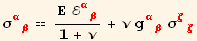 σ_ (αβ)^(αβ) == (Ε ℰ_ (αβ)^(αβ))/(1 + ν) + ν g_ (αβ)^(αβ) σ_ (ζζ)^(ζζ)