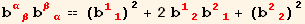 b_ (αβ)^(αβ) b_ (βα)^(βα) == (b_ (11)^(11))^2 + 2 b_ (12)^(12) b_ (21)^(21) + (b_ (22)^(22))^2