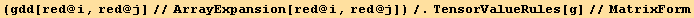 (gdd[red @ i, red @ j]//ArrayExpansion[red @ i, red @ j])/.TensorValueRules[g]//MatrixForm