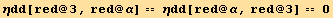 ηdd[red @ 3, red @ α] == ηdd[red @ α, red @ 3] == 0