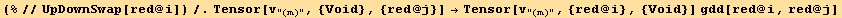 (%//UpDownSwap[red @ i])/.Tensor[v_"(m)", {Void}, {red @ j}] →Tensor[v_"(m)", {red @ i}, {Void}] gdd[red @ i, red @ j]