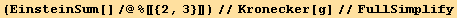 (EinsteinSum[]/@%[[{2, 3}]])//Kronecker[g]//FullSimplify