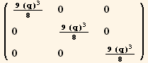 ( {{(9 (q)^3)/8, 0, 0}, {0, (9 (q)^3)/8, 0}, {0, 0, (9 (q)^3)/8}} )