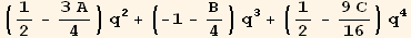 (1/2 - (3 A)/4) q^2 + (-1 - B/4) q^3 + (1/2 - (9 C)/16) q^4