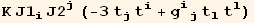 K J1_i^i J2_j^j (-3 t_j^j t_i^i + g_ (ij)^(ij) t_l^l t_l^l)